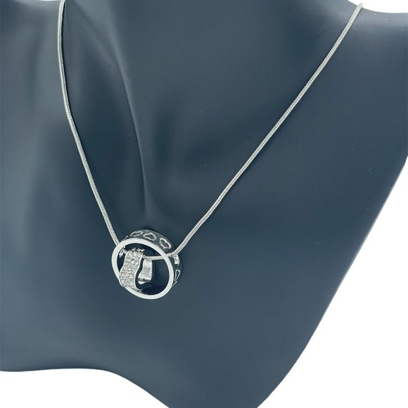 Swarovski Crystal Elements Infinity Heart with Ring Necklace Silver Tone - Picture 4 of 8